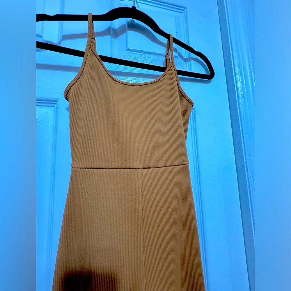 Like New -Sleeveless Tan Ribbed Jumpsuit